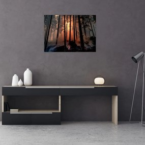 Tablou pe sticlă cu pădure întunecată (70x50 cm)
