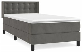3131184 vidaXL Pat box spring cu saltea, gri închis, 100x200 cm, catifea