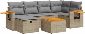 vidaXL Set canapele de grădină, 7 piese, cu perne, bej, poliratan