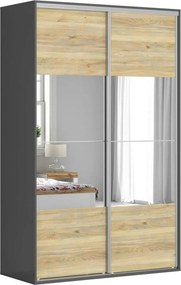 Dulap FLEX, gri grafit/stejar, cu 2 usi si 2 oglinzi, 150x66x240 cm