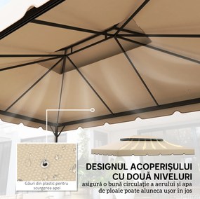 Outsunny Acoperiș de Schimb pentru Foișor 4x3 m cu 2 Niveluri pentru Grădină, Copertină Rezistentă la Apă din Poliester 170g/㎡ cu 8 Găuri de Drenaj, Crem | Aosom Romania
