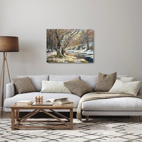 Tablou pe sticlă cu peisaj de iarnă pictat (70x50 cm)