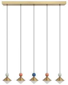 Lustra cu 5 pendule LED, Ceramica, Sticla, BRASS, ZB-25103