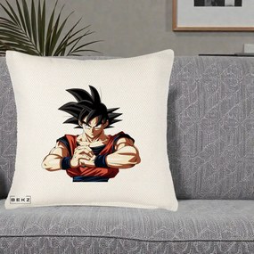 Perna Personalizata Dragon Ball Goku Portret Serios, 40x40 cm, Crem Reliefat, Husa Detasabila, Perna Inclusa, BEKZ®