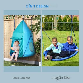 Leagan pentru gradina pentru copii 3–8 ani, Ø100cm, franghii reglabile, albastru | Aosom Romania