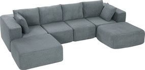 HOMCOM Canapea Modulară Secțională 294 cm, în Formă de U cu 2 Poufuri, Fără Asamblare, Gri Închis, pentru Sufragerie și Dormitor. | Aosom Romania