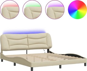 vidaXL Cadru de pat cu LED fără saltea Hvar cremă 180x200 cm țesătură