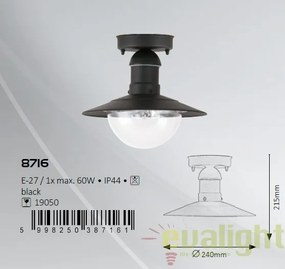 Plafoniera exterior cu protectie IP44, finisaj negru, diametru 24cm, Oslo 8716 RX