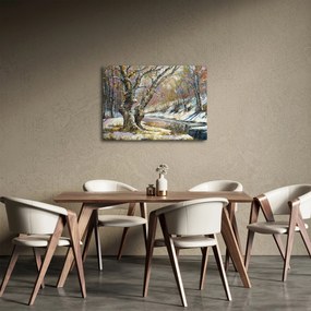 Tablou cu peisaj de iarnă pictat (70x50 cm)