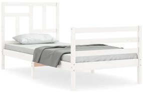 3194922 vidaXL Cadru de pat cu tăblie single mic, alb, lemn masiv