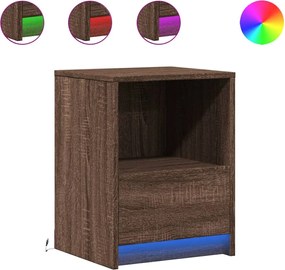 vidaXL Noptieră cu lumini LED, stejar maro, lemn prelucrat
