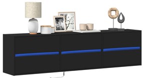 vidaXL Dulap TV de perete cu lumini LED, negru, 180x31x45 cm