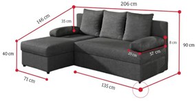 Supermobel Colțar extensibil GINO, 206x90x146, sawana 14