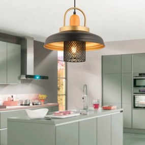 Lustră suspendată MONZA 1xE27/40W/230V, diam. 32 cm, negru/auriu