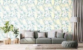 Tapet maci înfloritori în design galben-verde