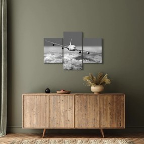 Tablou - Avion în nori, alb și negru (90x60 cm)