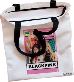 Sacosa de Panza pentru Cumparaturi, Geanta Tote, model Blackpink 1, Cu fermoar, 38x34.5 cm, Alba, BEKZ®