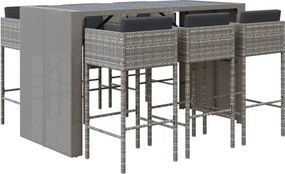 vidaXL Set mobilier bar de grădină cu perne, 7 piese, gri, poliratan