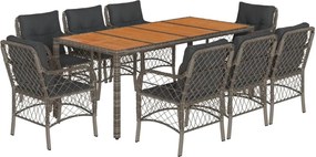 vidaXL Set mobilier grădină cu perne, 9 piese, gri, poliratan