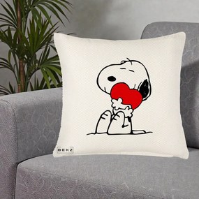 Perna Personalizata Snoopy cu Inima, 40x40 cm, Crem Reliefat, Husa Detasabila, Perna Inclusa, BEKZ®