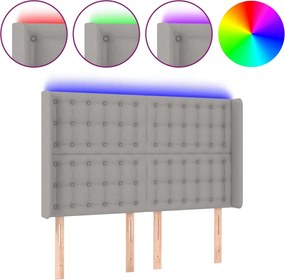 vidaXL Tăblie de pat cu LED, gri deschis, 147x16x118/128 cm, textil