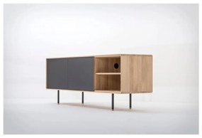 Comodă TV neagră/în culoare naturală din lemn de stejar 180x64 cm Fina – Gazzda