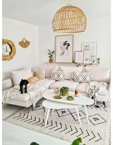 Covor crem lavabil/țesut manual din bumbac 170x120 cm Bereber Rhombs – Lorena Canals