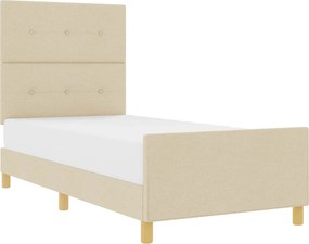 vidaXL Cadru de pat cu headboard Crem 90 x 190 cm țesătură