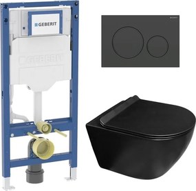 Set rezervor incastrat Geberit Duofix cu set fixare si clapeta Sigma20 negru mat plus vas WC Rune Ivaldi Grande cu capac softclose