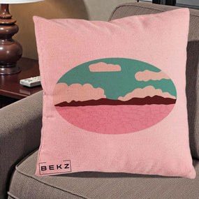 Perna Decorativa Peisaj Desert Oval Pastel, 40x40 cm, Roz, Husa Detasabila, Perna Inclusa, BEKZ®