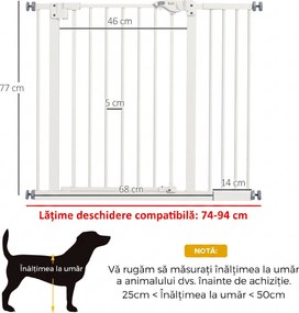 PawHut Poartă pentru Câini Lățime Reglabilă 74-148 cm, Albă | Aosom Romania