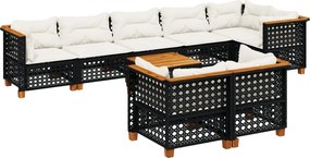 vidaXL Set mobilier de grădină cu perne, 9 piese, negru, poliratan