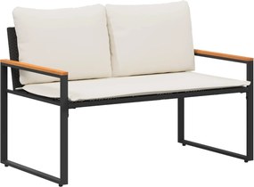 vidaXL bancă cu pernă Negru și Alb crem 115 x 65 x 72 cm Ratan