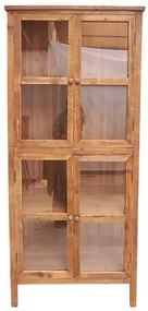 Vitrina din lemn masiv si sticla, cu 4 usi, aspect rustic, Laval