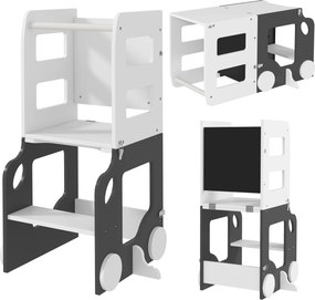AIYAPLAY Scara Montessori 4 în 1 pentru Copii cu 2 Table și Set Masă și Scaun, din Lemn, 58x46x92 cm, Alb | Aosom Romania