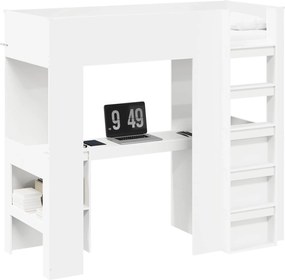 vidaXL Cadru de pat supraetajat cu birou Alb 75 x 190 cm Lemn compozit