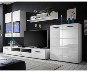 Mobilier perete living, alb extra lucios HG, ARCTIC