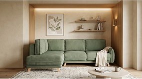 Colțar verde deschis extensibil cu tapițerie din catifea reiată (cu colț pe partea stângă ) Tori – Bonami Selection