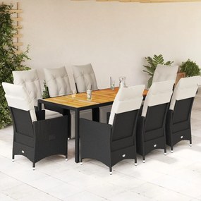 3276860 vidaXL Set mobilier de grădină cu perne, 9 piese, negru, poliratan