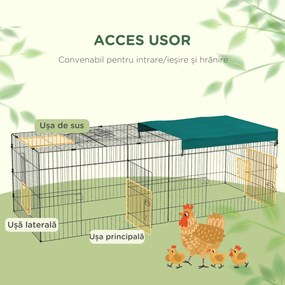 PawHut Tarc Exterior pentru Animale Mici, Spațiu pentru Pui, Iepuri, Chinchilla, cu Acoperiș, 220x85x70 cm, Verde | Aosom Romania