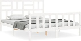 vidaXL Cadru de pat cu tăblie, alb, king size, lemn masiv