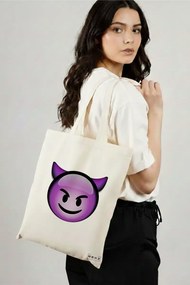 Sacosa de Panza pentru Cumparaturi, Geanta Tote, model Devil, 38x34.5 cm, Alba, BEKZ®