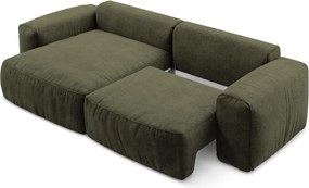 Colțar verde extensibil cu tapițerie din chenille (cu colț pe partea stângă/cu șezlong) Kuki – Makamii