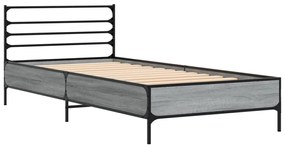 845585 vidaXL Cadru de pat, gri sonoma, 90x200 cm, lemn prelucrat și metal