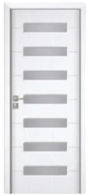 Usa Interior din MDF Novo Doors ND318, Cadru din Lemn Masiv, Geam Sablat, KIT COMPLET, Toc , Manere si balamale incluse (Culoare: Crem, Dimensiune: