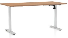 Výškově nastavitelný stůl OfficeTech A, 160 x 80 cm, bílá podnož, buk