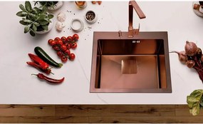 Chiuveta inox Inter Ceramic cu o cuva fara picurator finisaj cupru satinat 50x42 cm