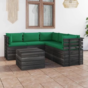 Set mobilier gradina din paleti cu perne, 6 piese, lemn masiv pin Verde, 6