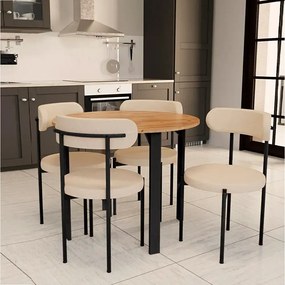 Masa bucatarie Onita rotund culoare nuc picioare negru,R 90 cm