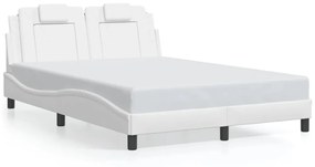 3208090 vidaXL Cadru de pat cu tăblie, alb, 140x190 cm, piele ecologică
